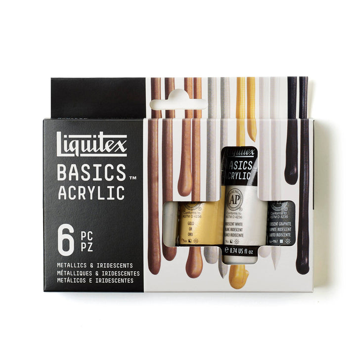 Liquitex Basics Acrylic Metallics & Iridescents Paint Set 6