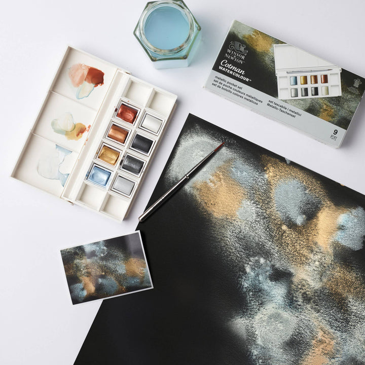 Winsor & Newton Cotman Half Pan Watercolour Metallic Pocket Set