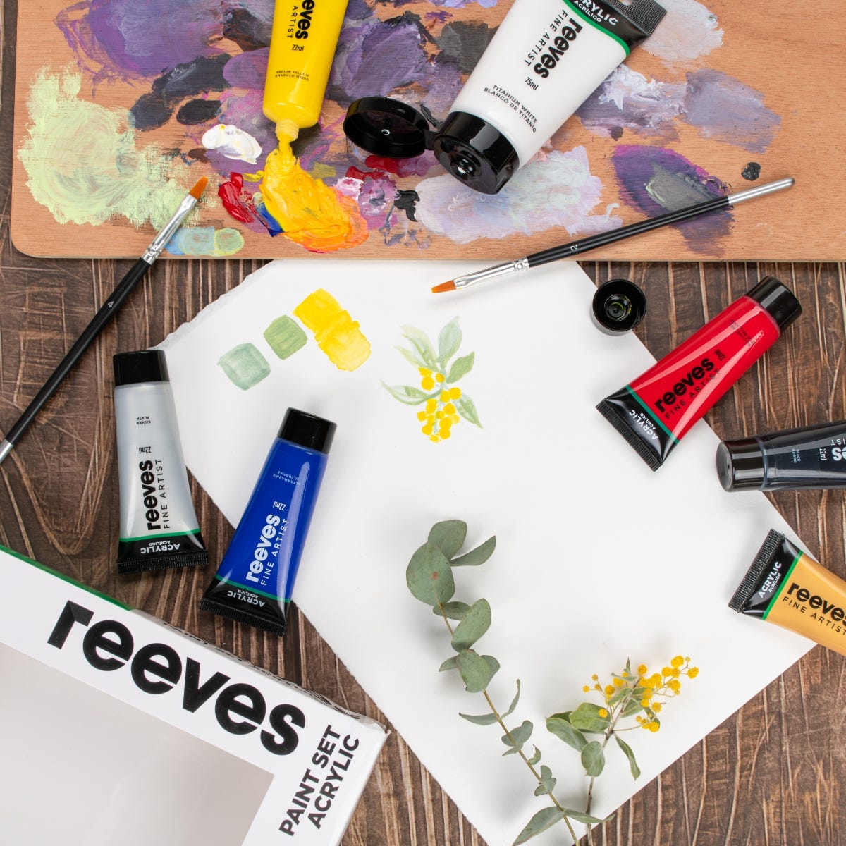 Reeves Acrylic Paint Set with Brushes