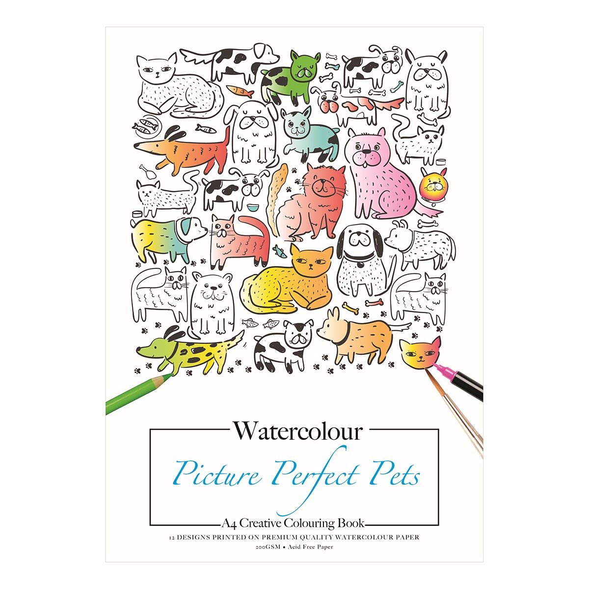 Jasart Watercolour Colouring Book Perfect Pets