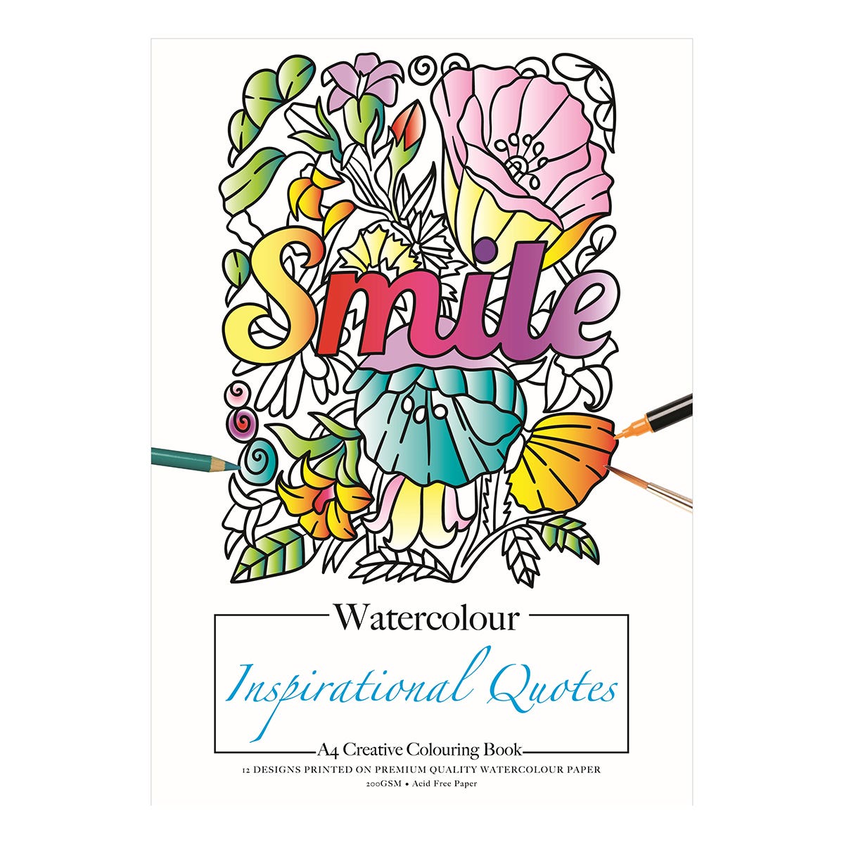 Jasart Watercolour Colouring Book Inspirational Quotes