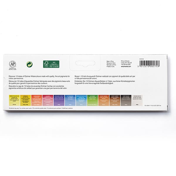 Winsor & Newton Cotman Watercolour 12x8ml Tube Set
