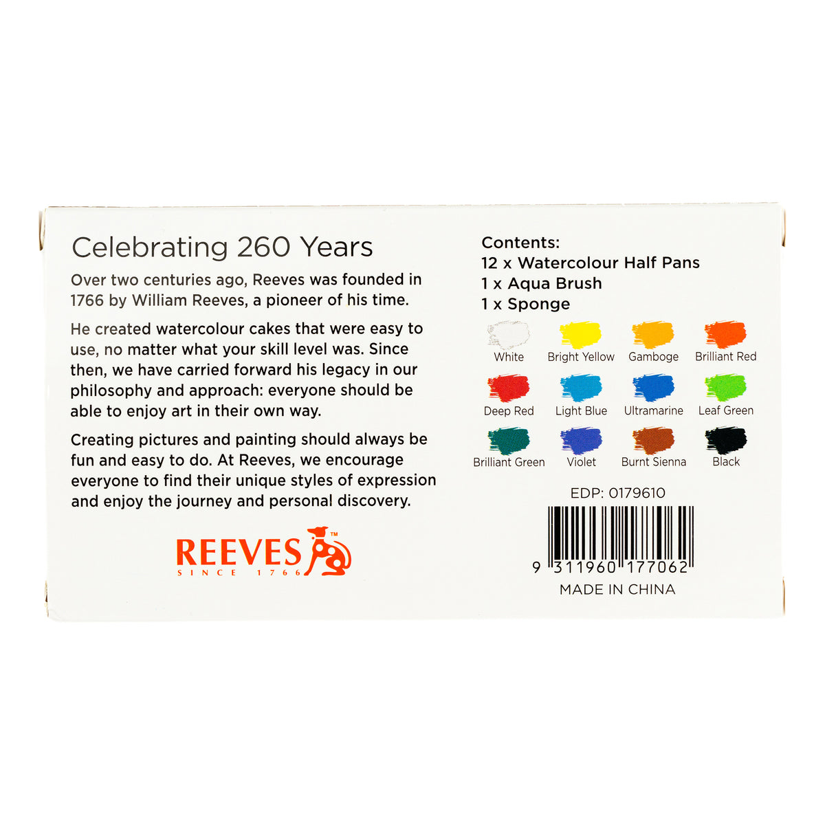 Reeves 260 Year Limited Edition - Watercolour Tin & Brush Set 12