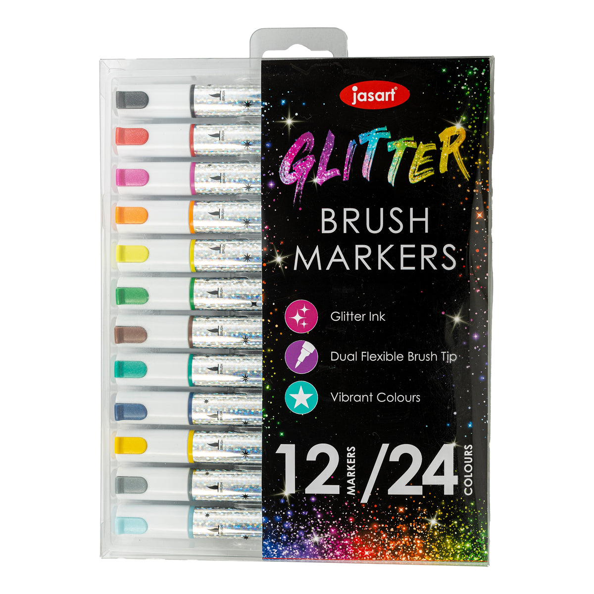 Jasart Glitter Brush Marker Set 12