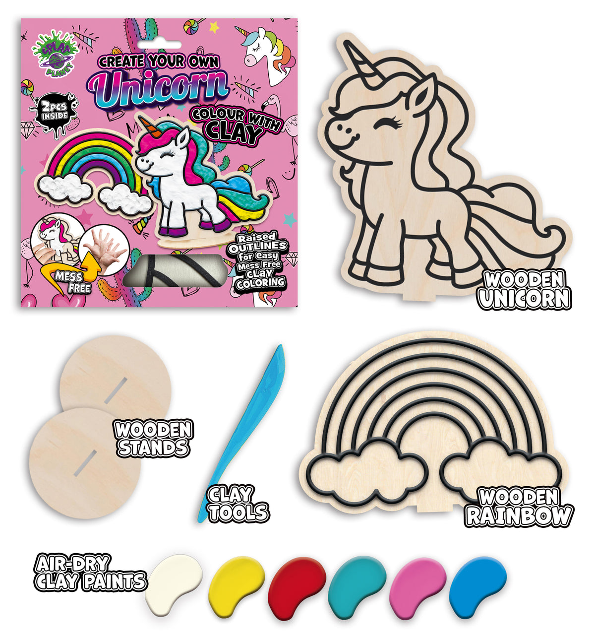 Splat Planet Air Dry Clay Set Unicorn/Rainbow