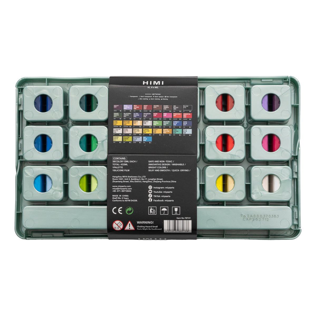 HIMI Twin Cup Jelly Acrylic Paint Set 36 Colours (Green Metallic Case)