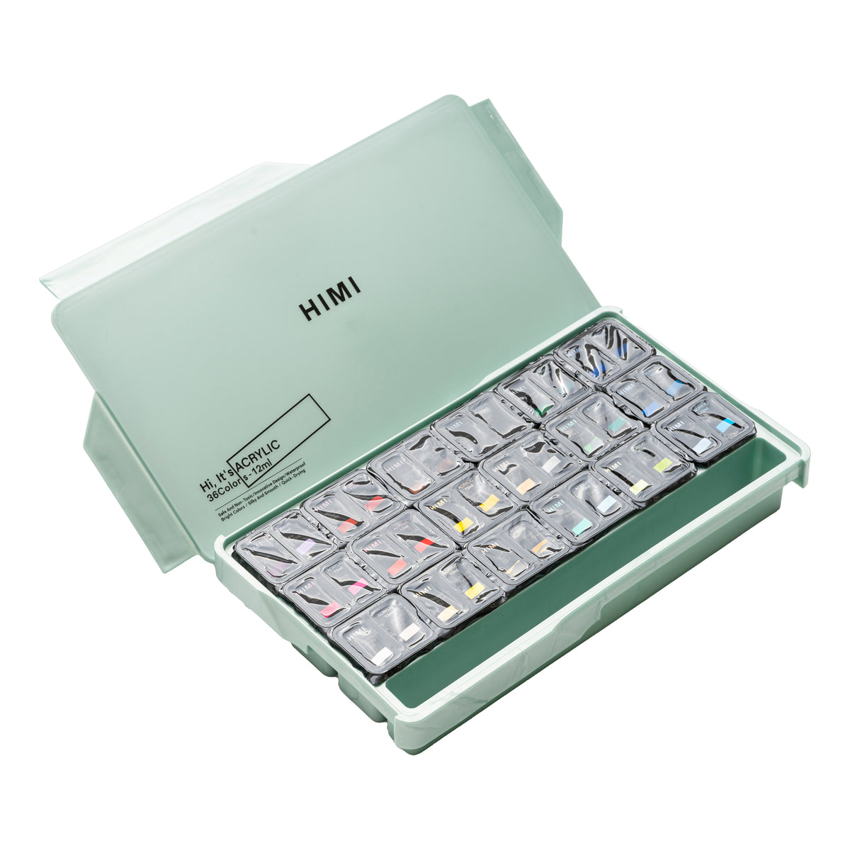 HIMI Twin Cup Jelly Acrylic Paint Set 36 Colours (Green Metallic Case)