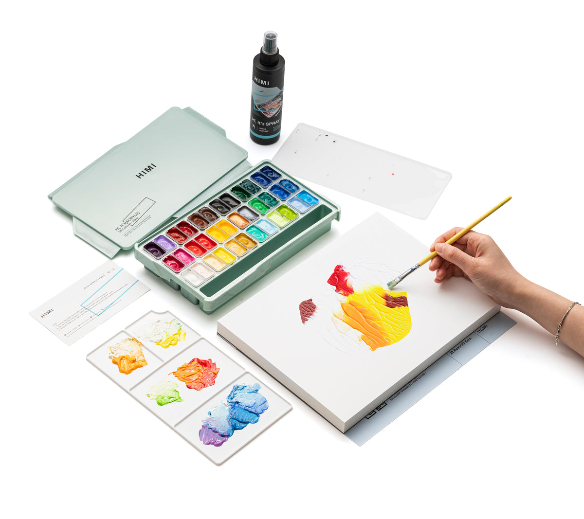 HIMI Twin Cup Jelly Acrylic Paint Set 36 Colours (Green Metallic Case)