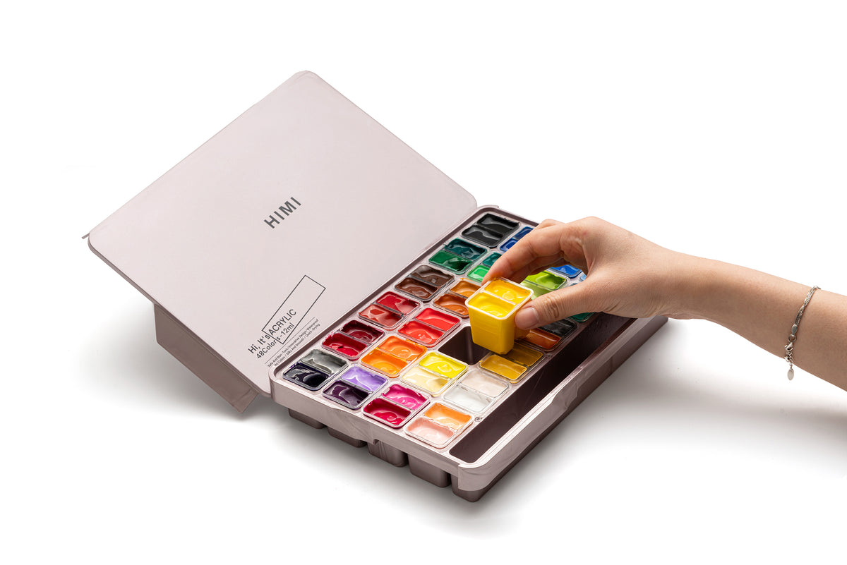 HIMI Twin Cup Jelly Acrylic Paint Set 48 Colours (Pink Metallic Case)
