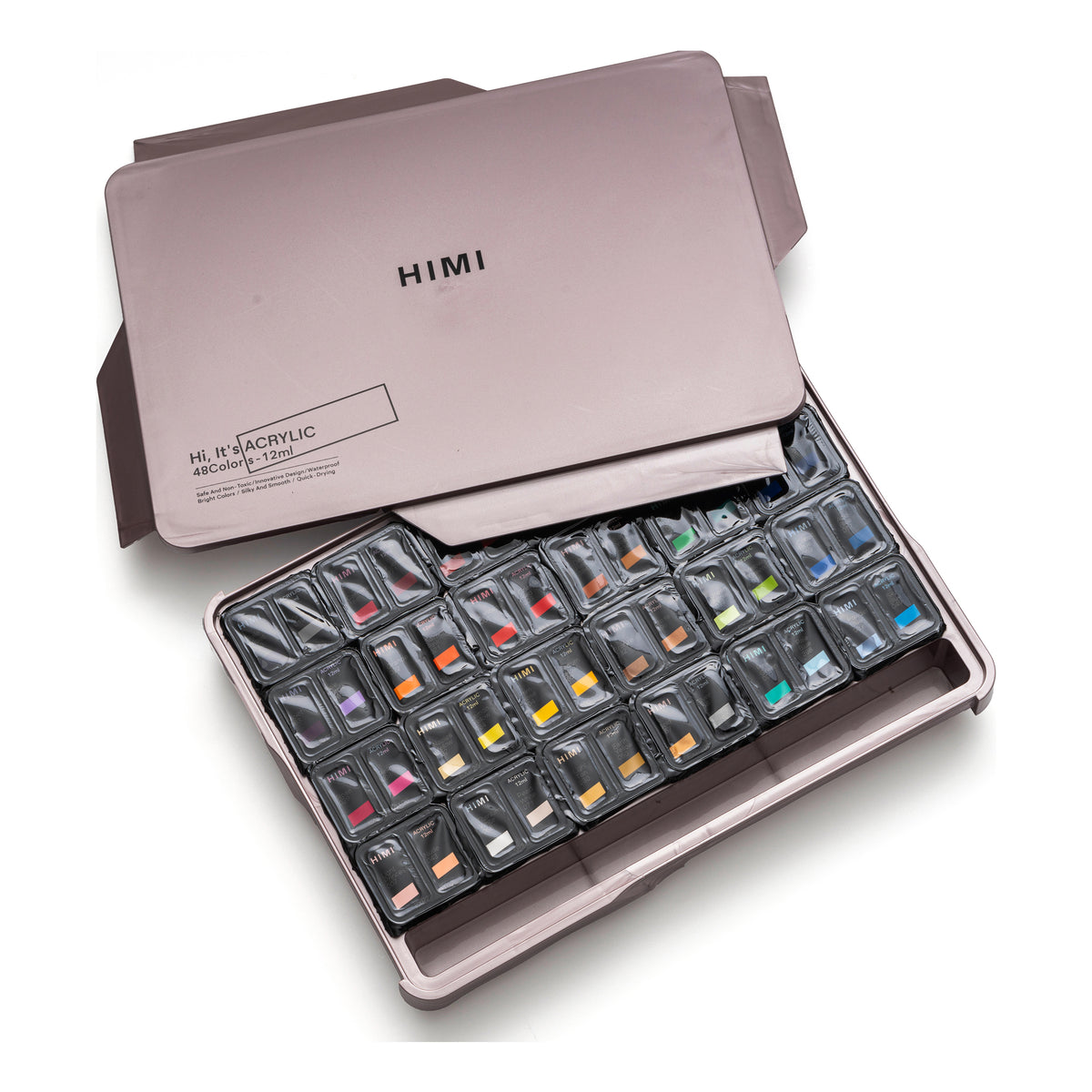 HIMI Twin Cup Jelly Acrylic Paint Set 48 Colours (Pink Metallic Case)