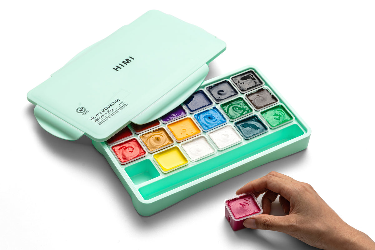HIMI Jelly Cup Gouache Paint Set 18 Colours (Green Case)