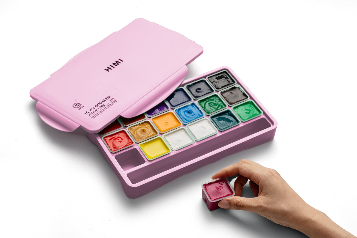 HIMI Jelly Cup Gouache Paint Set 18 Colours (Pink Case)