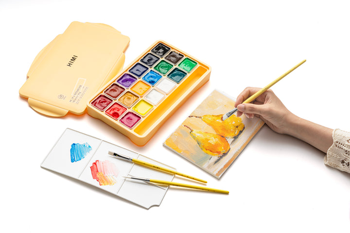 HIMI Jelly Cup Gouache Paint Set 18 Colours (Yellow Case)