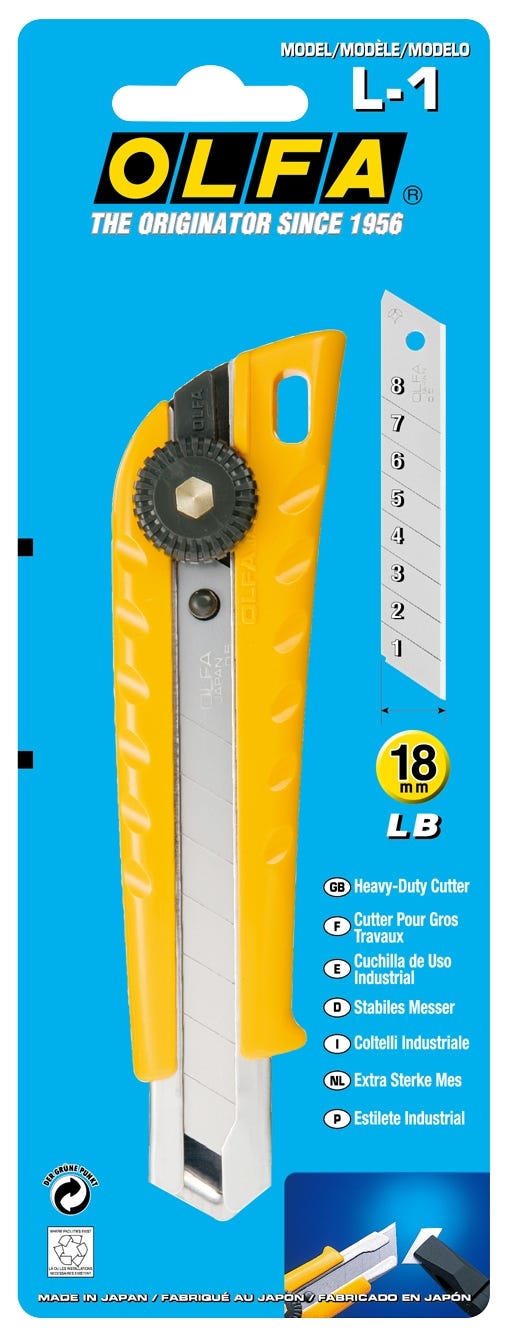 Olfa L-1 Heavy Duty 18mm Snap Blade Screwlock Cutter