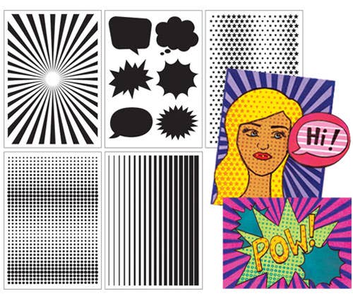 Pop Art Stencil Pattern Sheet Pack 10