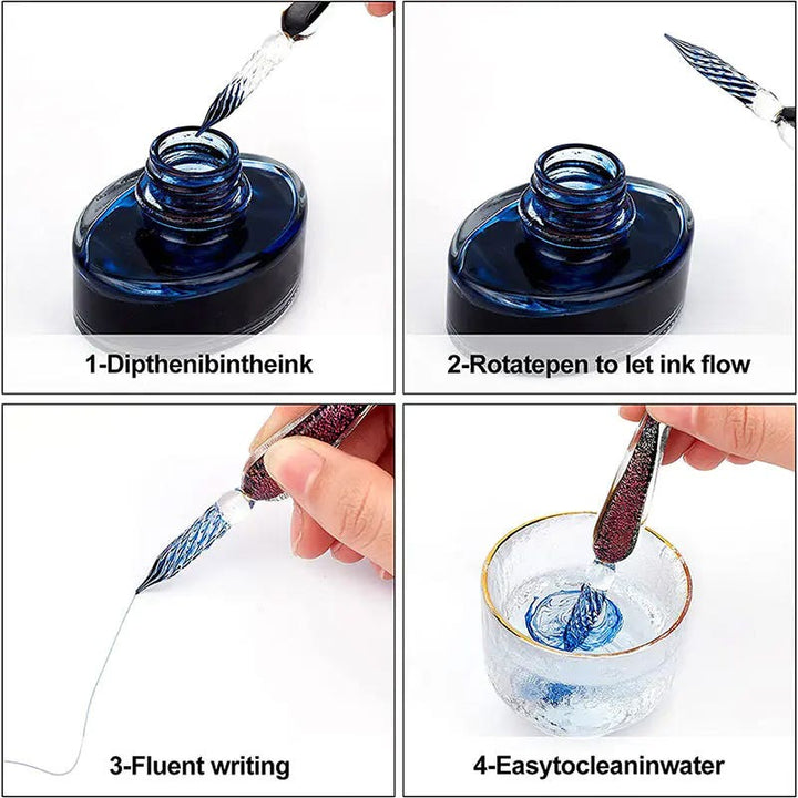 Milini Glass Dip Pen And Holder Set