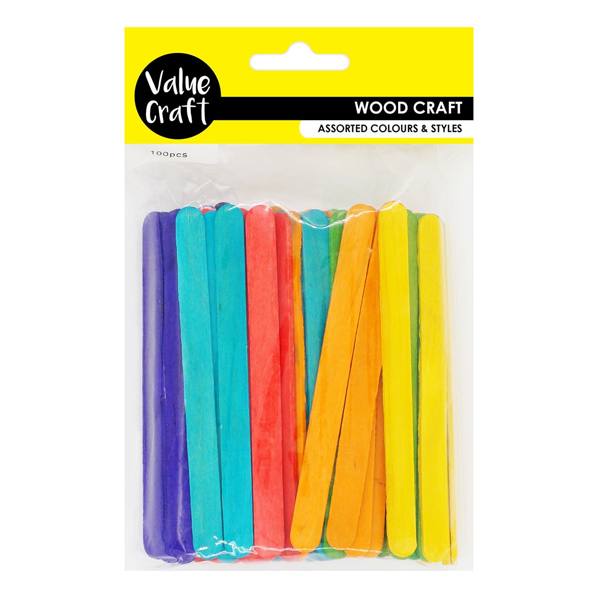 Value Craft Wood Craft Sticks Assorted Colour Pack