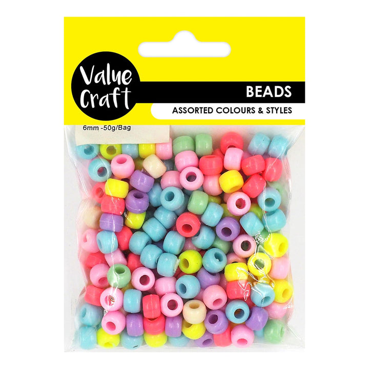 Value Craft Pony Beads 6mm Pastel Pack 50g