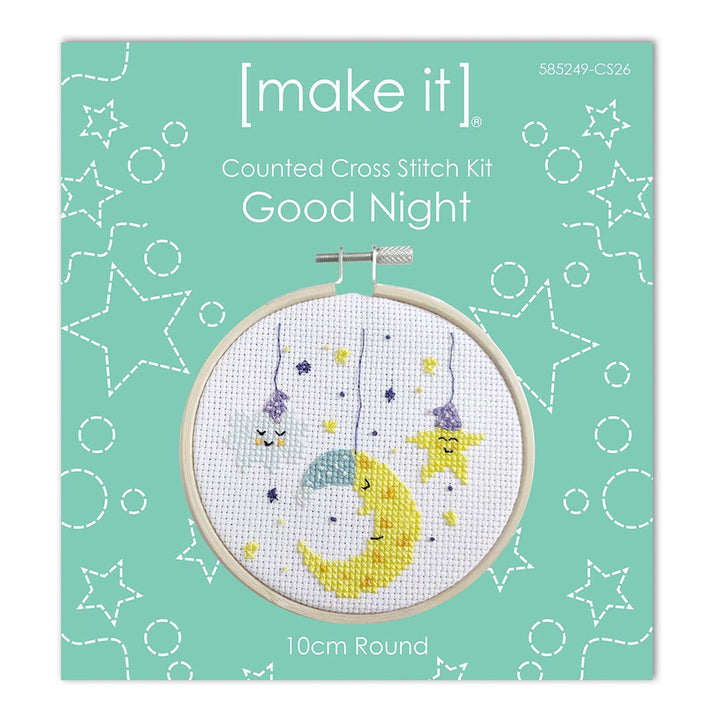 Make It Cross Stitch Kit Round With Hoop 4" Good Night