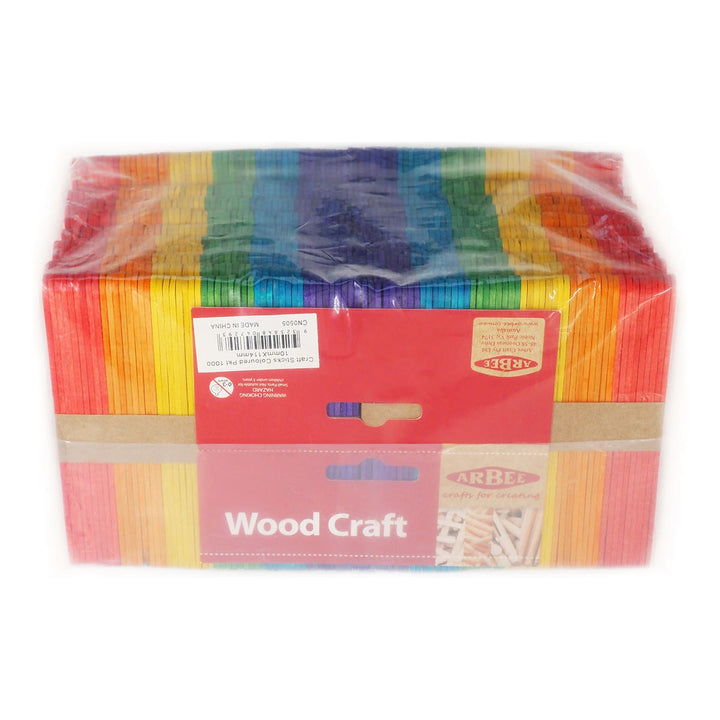 Arbee Wood Craft Sticks Assorted Colour Pack