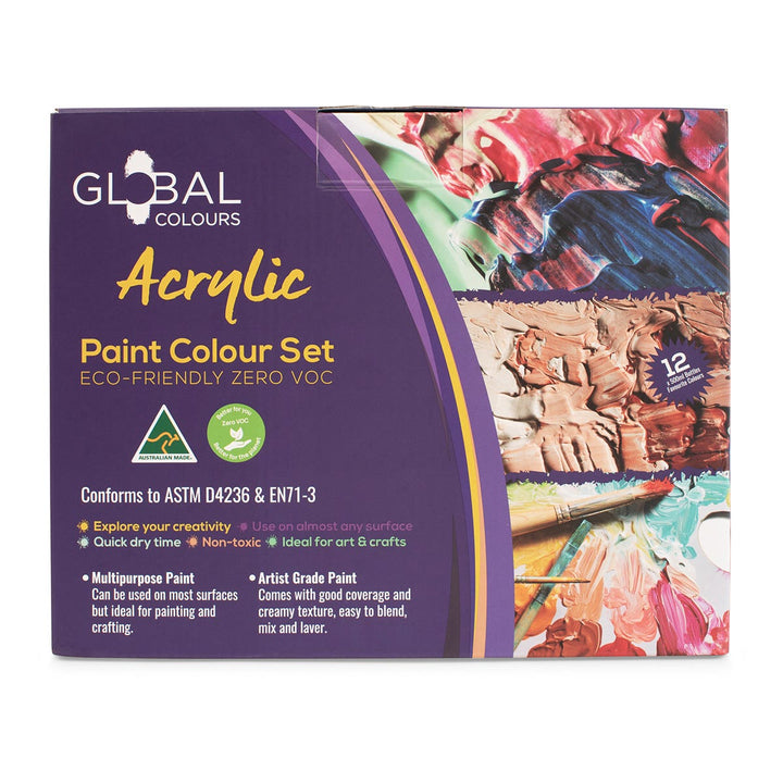 Global Colours Eco-Friendly Fine Art Acrylic Paint Set 12 x 500ml
