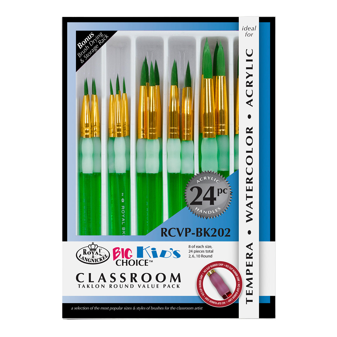 Royal Langnickel Classroom Green Grip Taklon Brush Set 24 Round