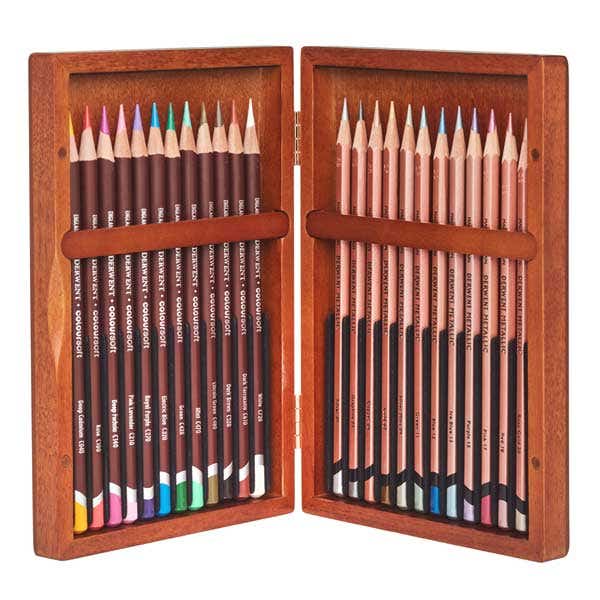 Derwent Coloursoft & Metallic Pencil Wooden Box Set of 24