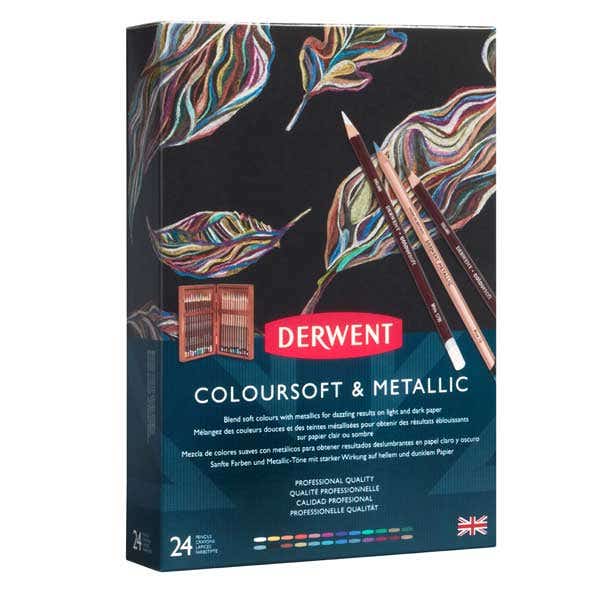 Derwent Coloursoft & Metallic Pencil Wooden Box Set of 24