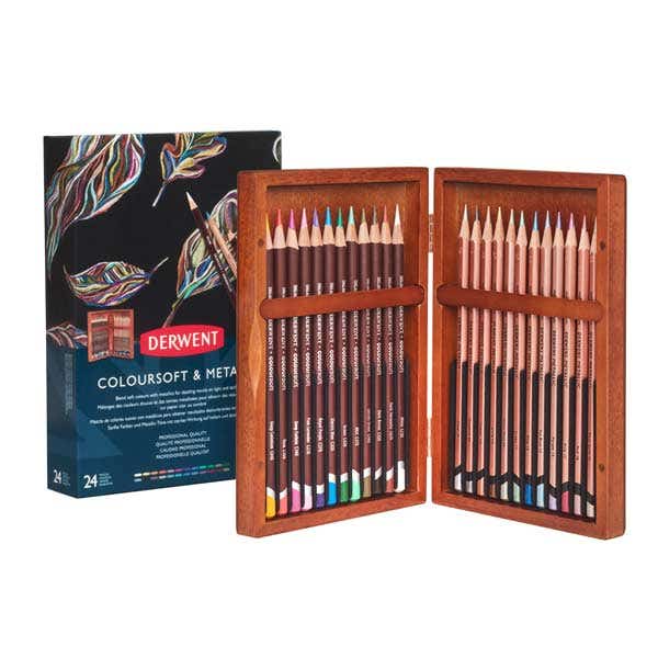 Derwent Coloursoft & Metallic Pencil Wooden Box Set of 24