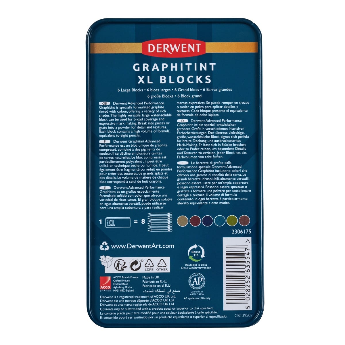 Derwent XL Graphitint Block Tin Set 6