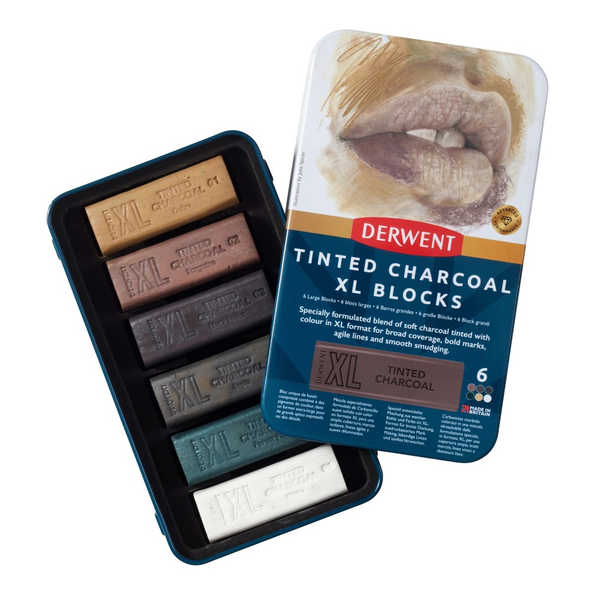 Derwent XL Tinted Charcoal Block Tin Set 6