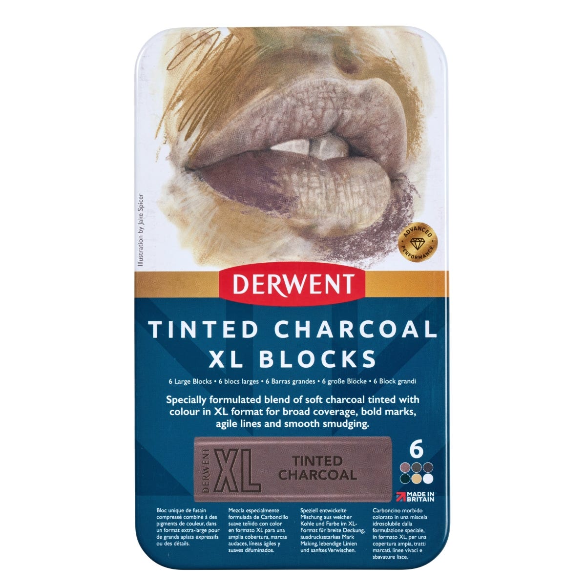 Derwent XL Tinted Charcoal Block Tin Set 6