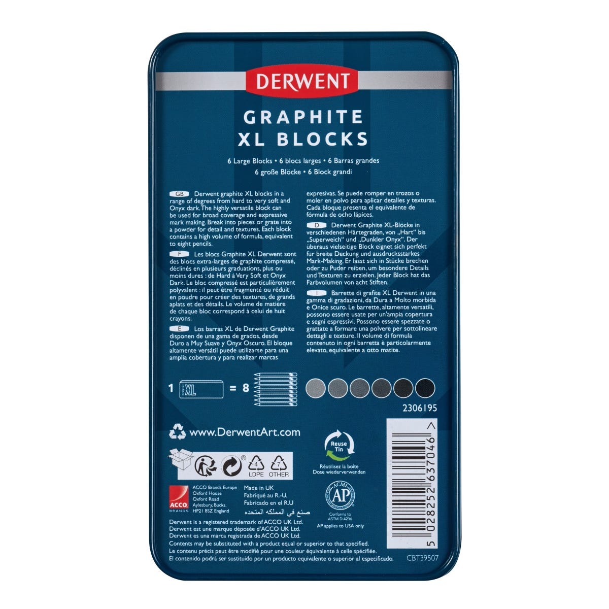 Derwent XL Graphite Block Tin Set 6