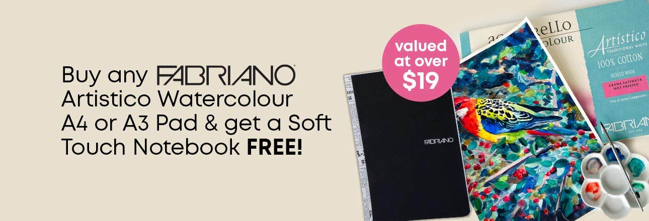 Buy any Fabriano Artistico Watercolour A4 or A3 Pad and get a Soft Touch Notebook FREE!