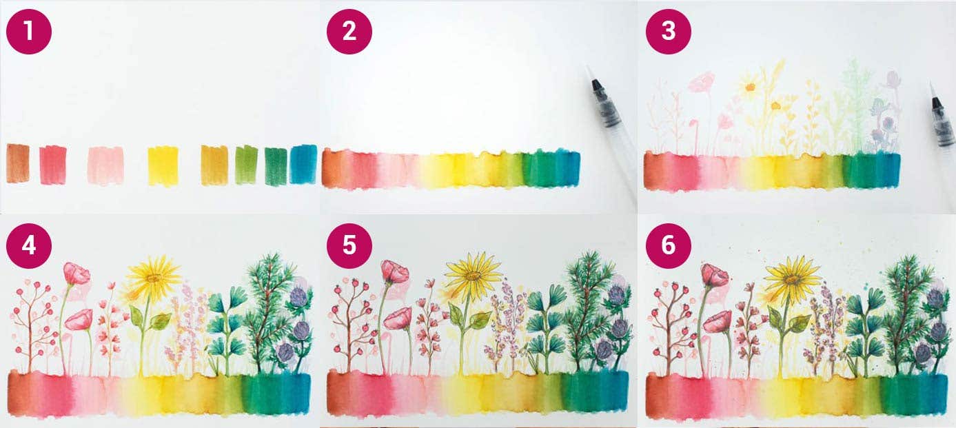 Water Colour Flowers Steps
