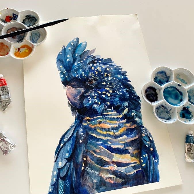 Australian Black Cockatoo – Winsor & Newton Professional Watercolour Workshop